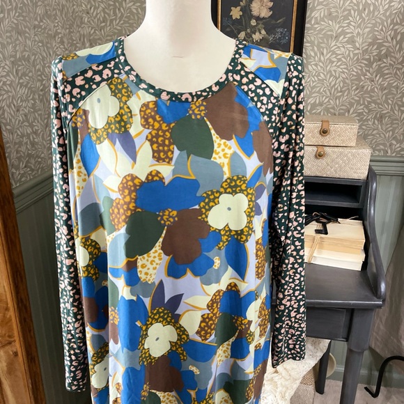 LOGO by Lori Goldstein Blue and Brown Floral Blouse - Picture 2 of 7